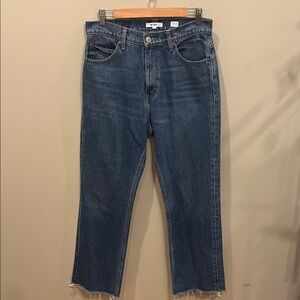 Re/Done Dark Blue Frayed Hem Jeans